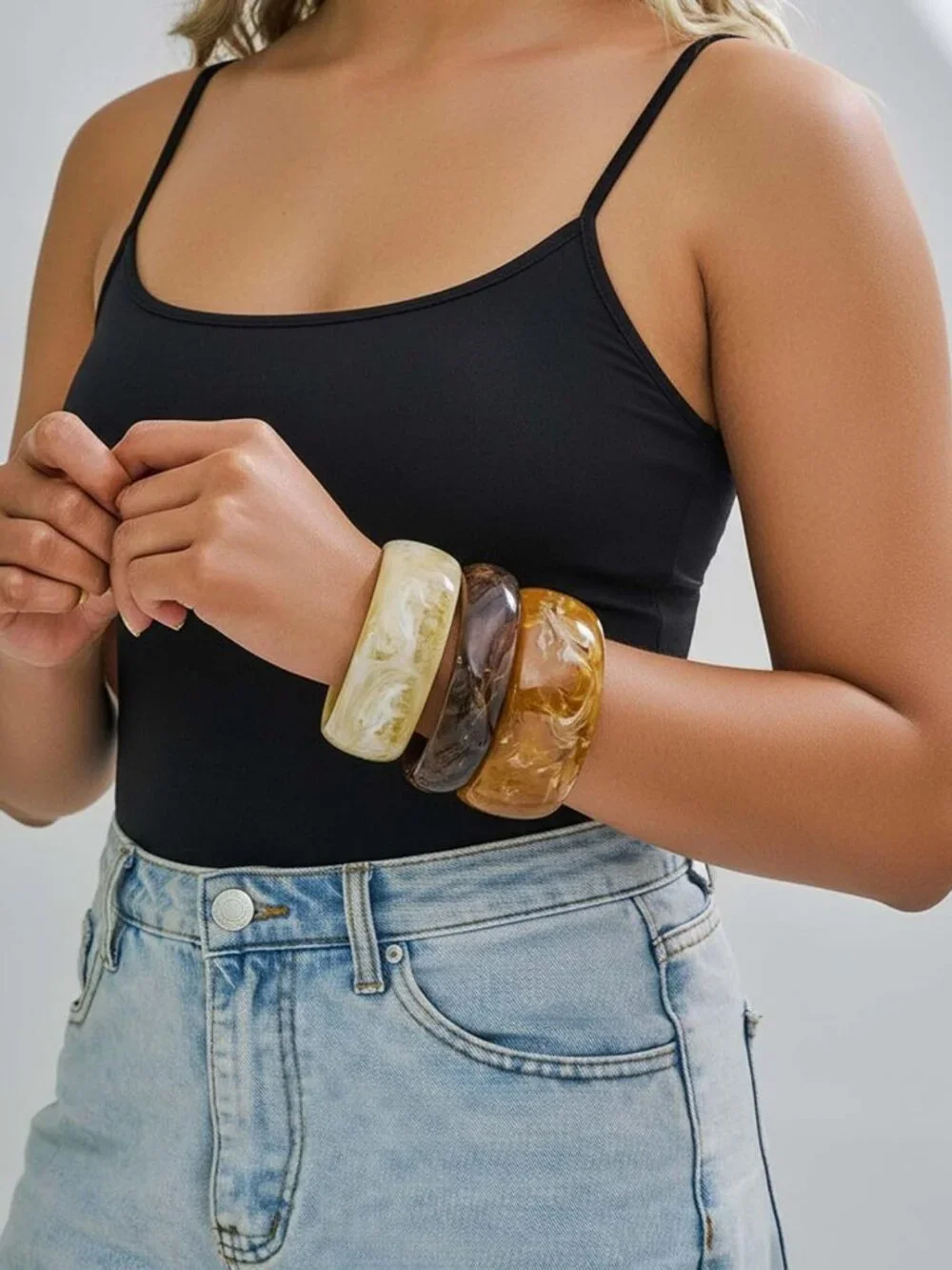 Vintage Tortoiseshell Chunky Resin Bangle Set | Wide Acrylic Statement Bracelet